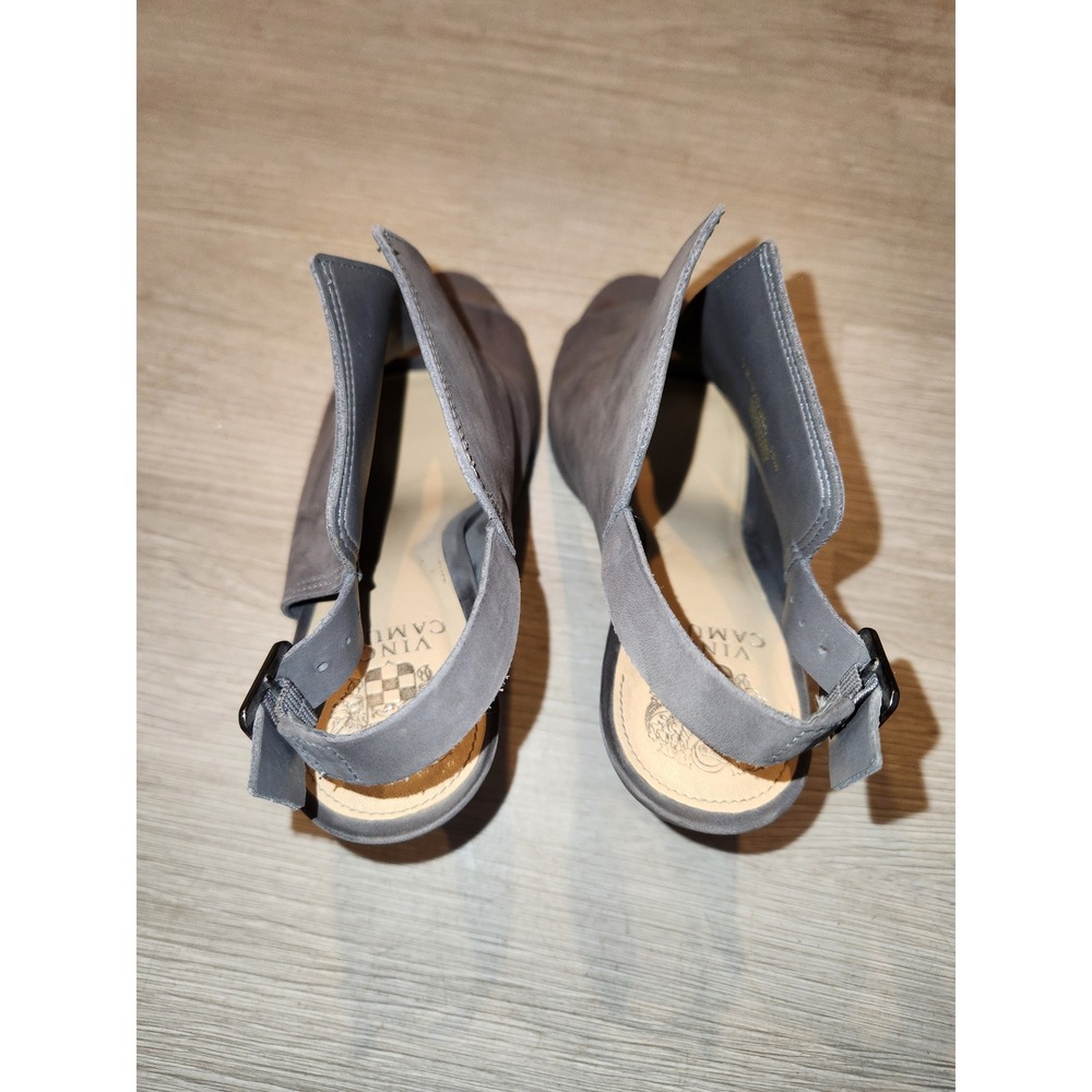 Vince Camuto Cantina Grey Suede Peep Toe Slingback Stiletto Heels 10M Luxury - Picture 4 of 9